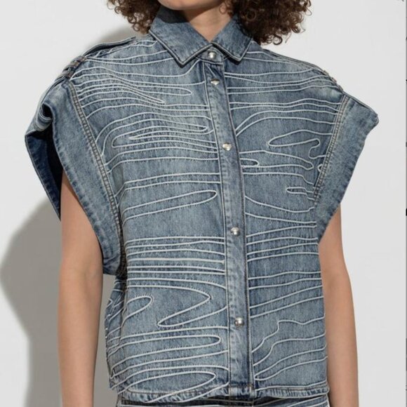 IRO Blue Embroidered Sleeveless Denim Valentina Size Small NWT - Picture 7 of 8